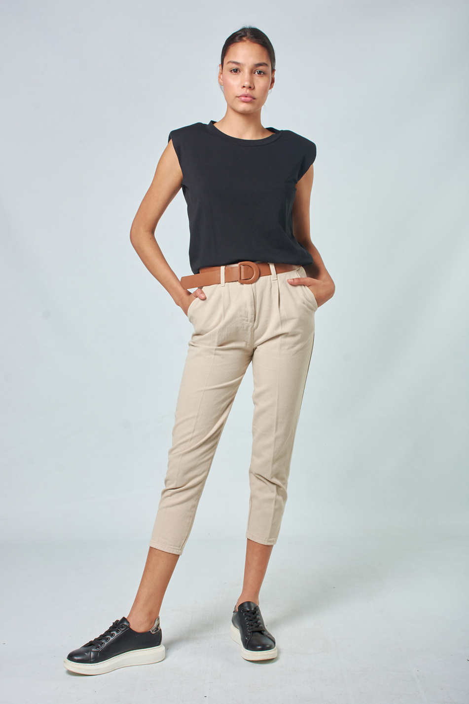030109 PLEATED COTTON PANTS Bej-Coral