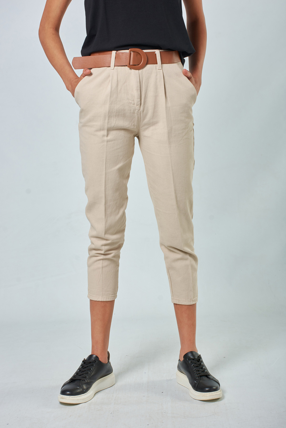 030109 PLEATED COTTON PANTS Bej-Coral