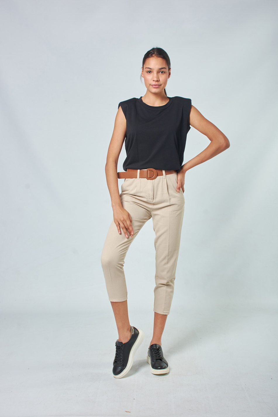 030109 PLEATED COTTON PANTS Bej-Coral