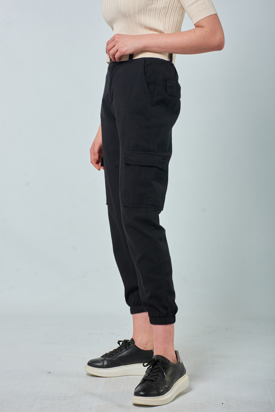 030117 BELTED UTILITY PANTS Black-Coral