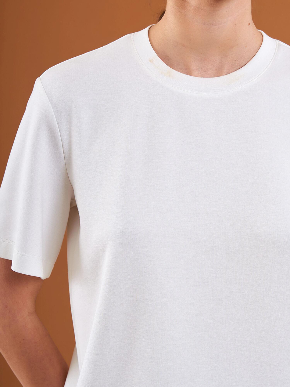 050733 Bisiklet Yaka Oversize Tişört EkruCoral