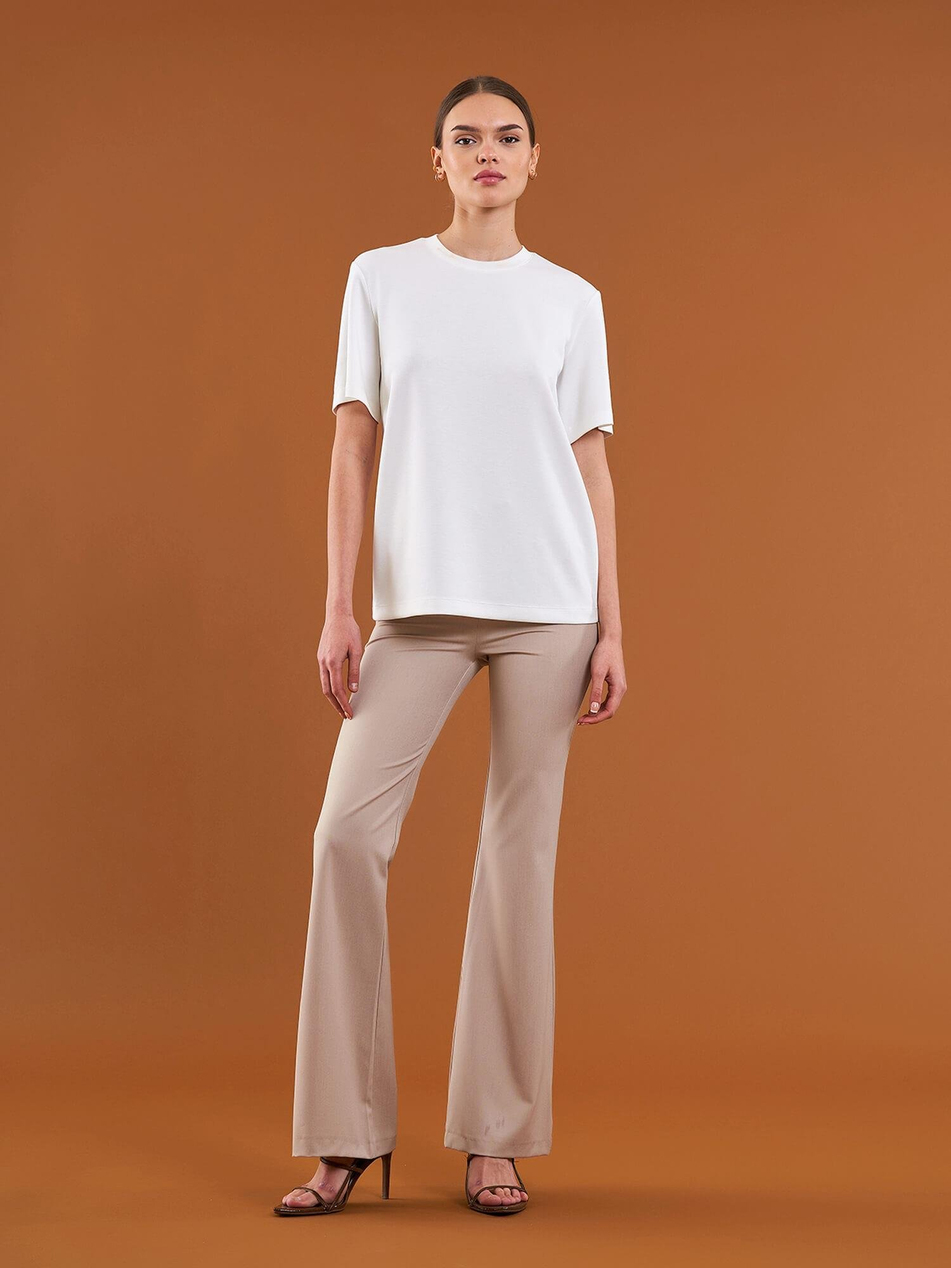 050733 Bisiklet Yaka Oversize Tişört EkruCoral