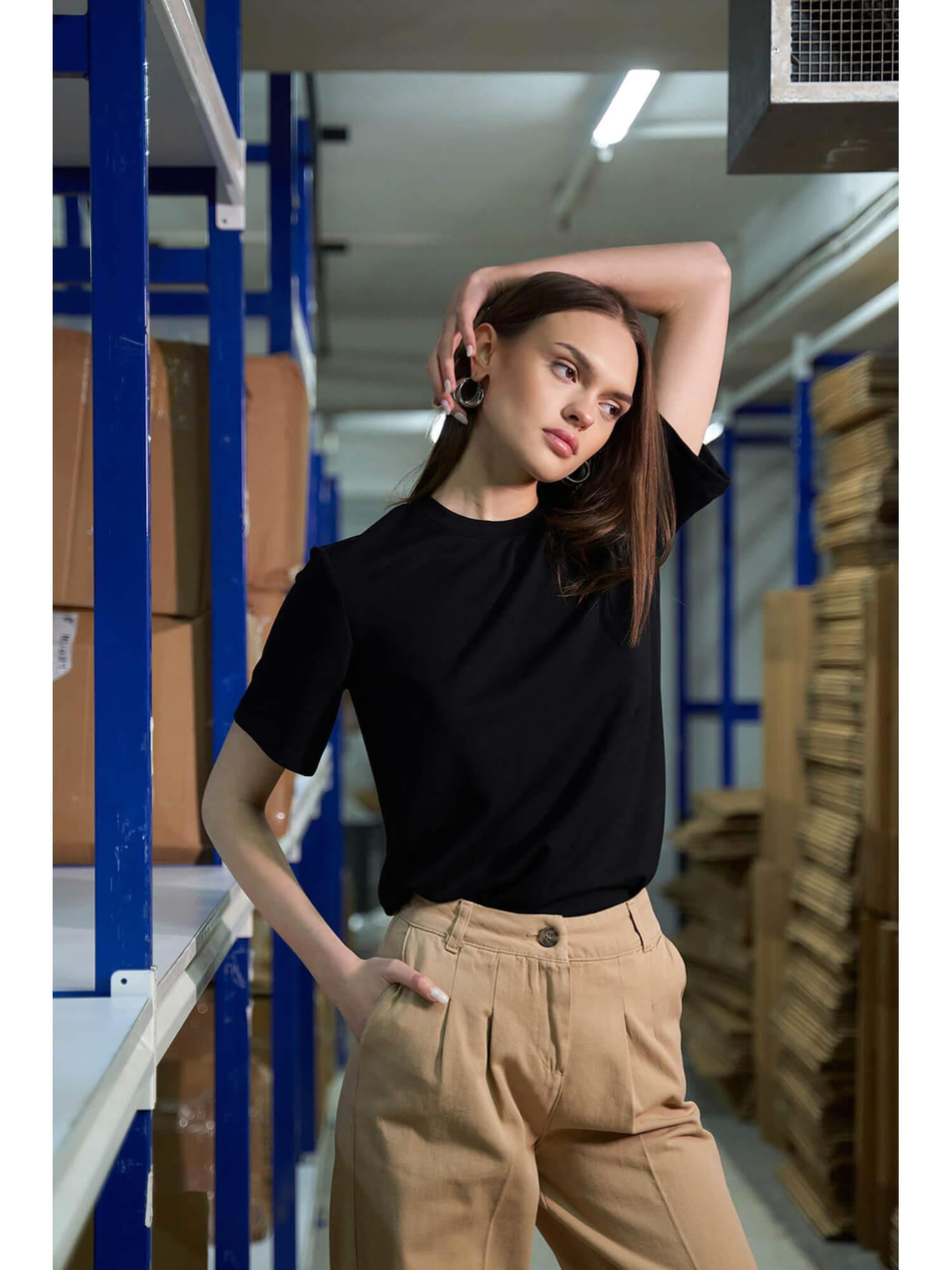 050733 Bisiklet Yaka Oversize Tişört SiyahCoral