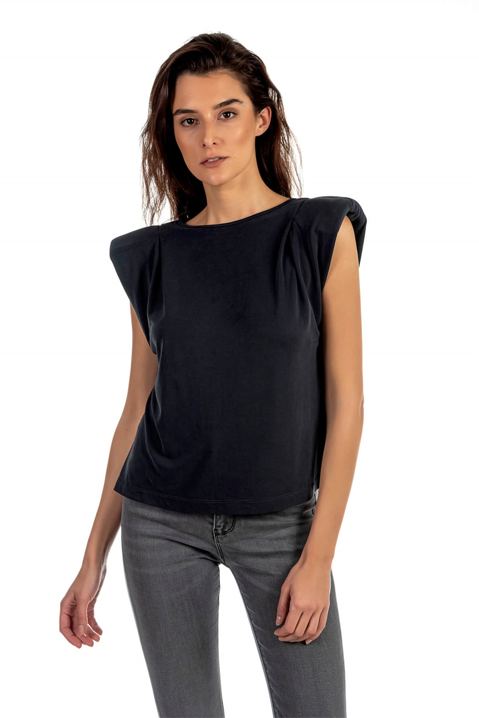 070453 Vatkalı tshirt Siyah-Coral
