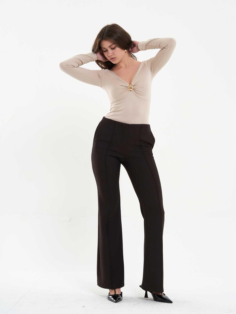 071771 Önü Büzgülü Bodysuit BejCoral