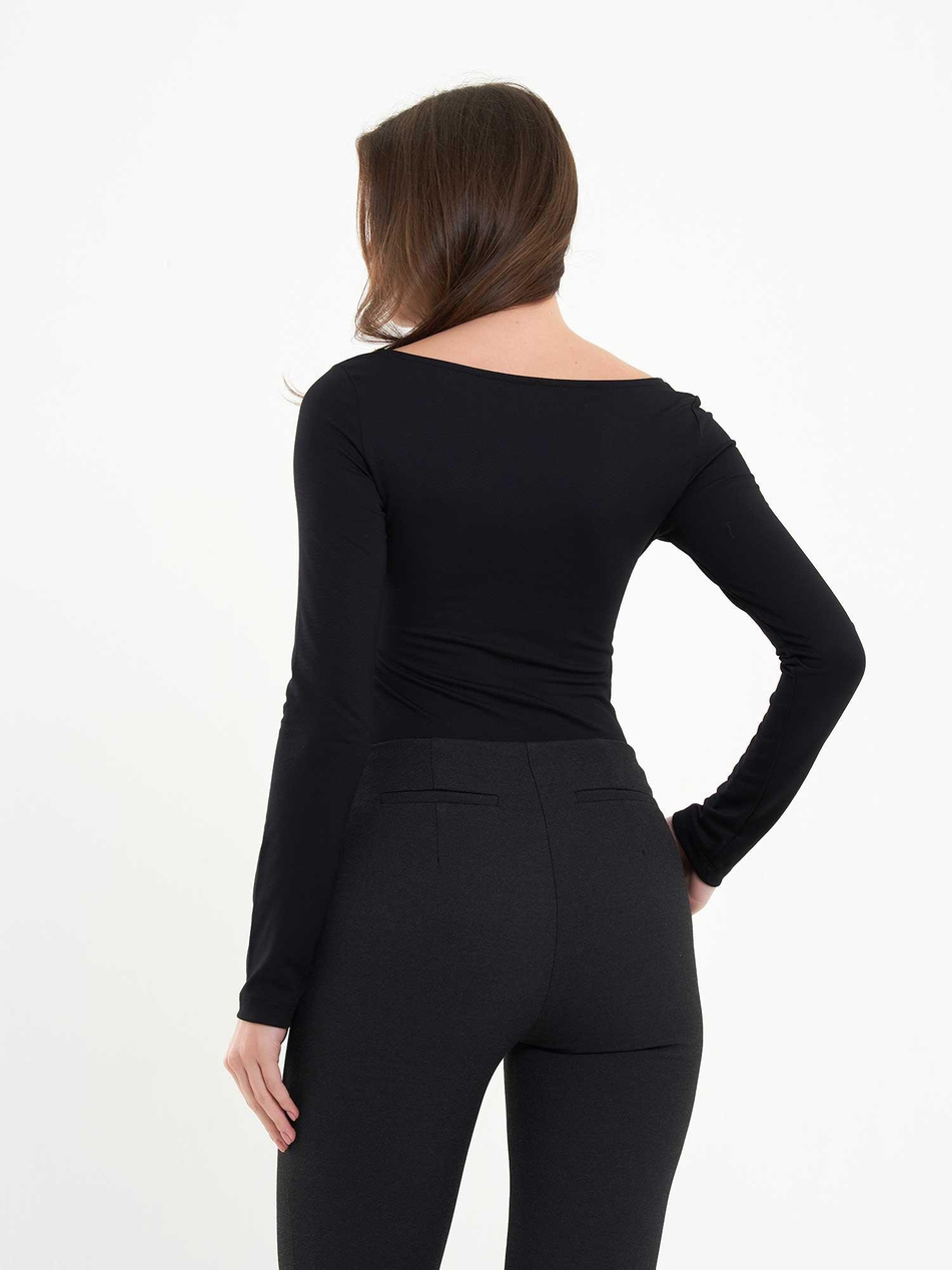 071771 Önü Büzgülü Bodysuit SiyahCoral