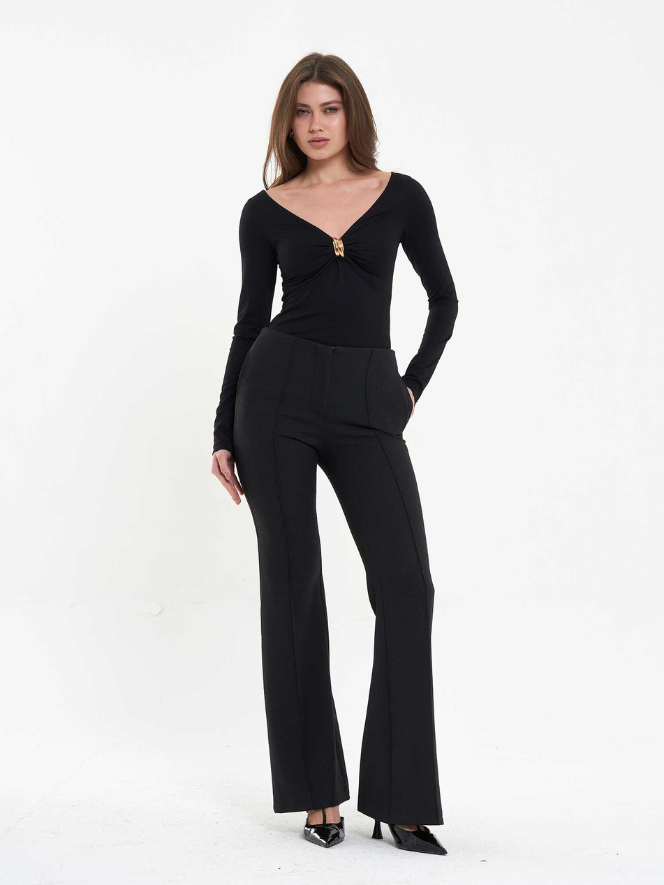 071771 Önü Büzgülü Bodysuit SiyahCoral