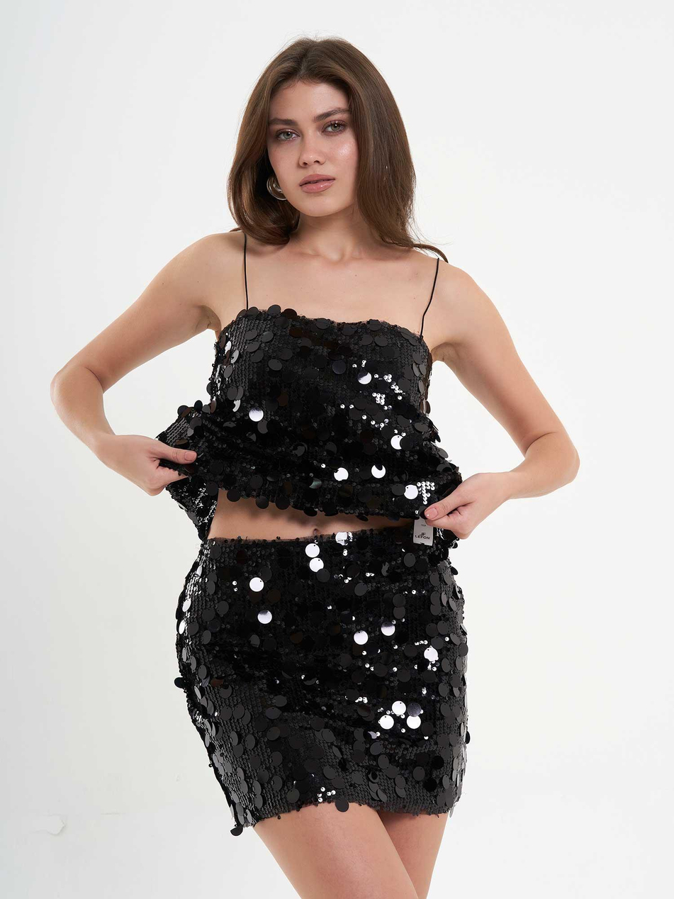 071777 Pullu Askılı Bluz SiyahCoral