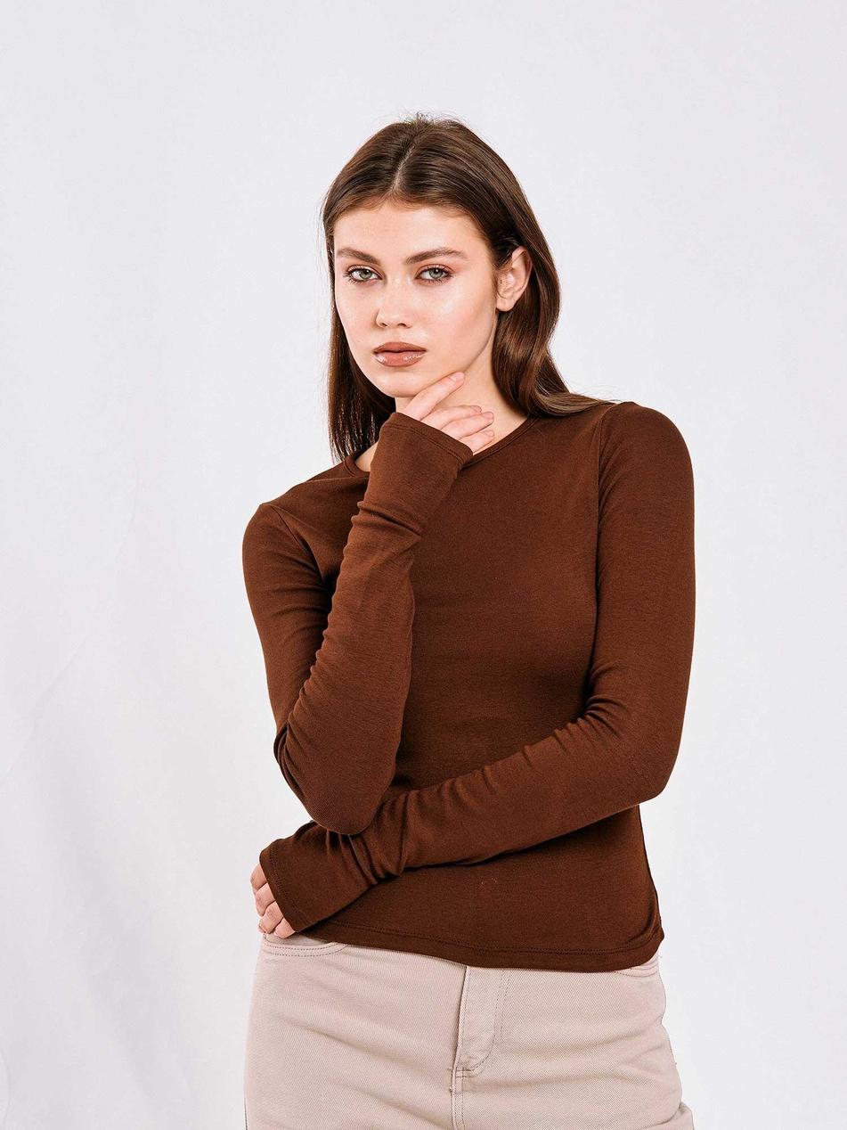 071782 Yanları Büzgülü Bluz KahveCoral