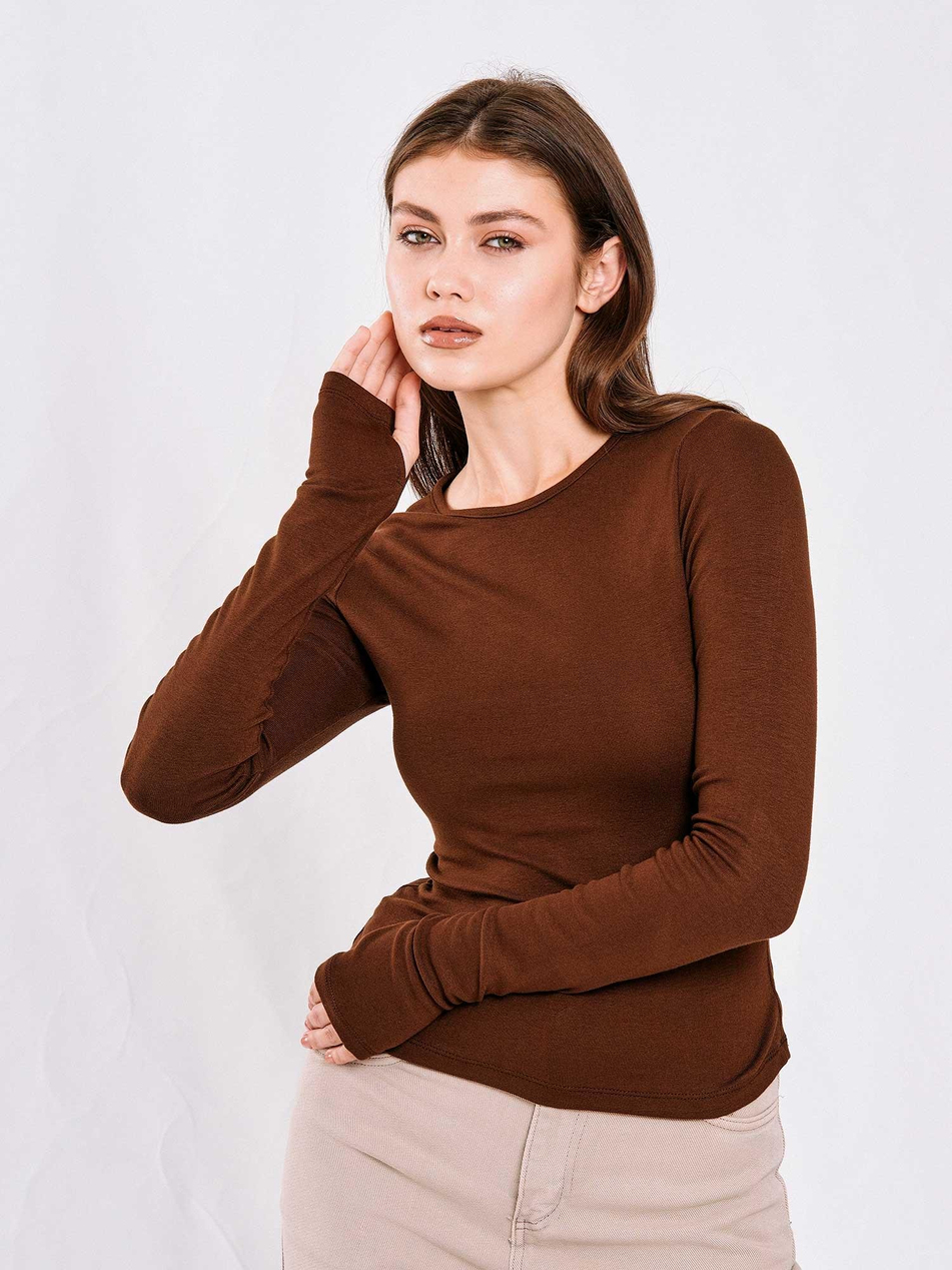 071782 Yanları Büzgülü Bluz KahveCoral