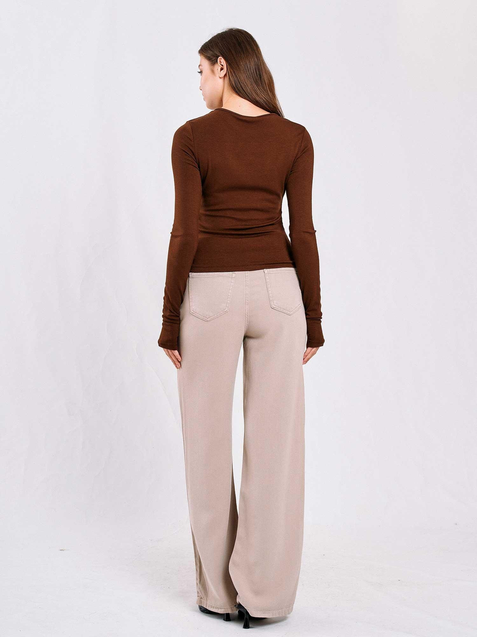 071782 Yanları Büzgülü Bluz KahveCoral