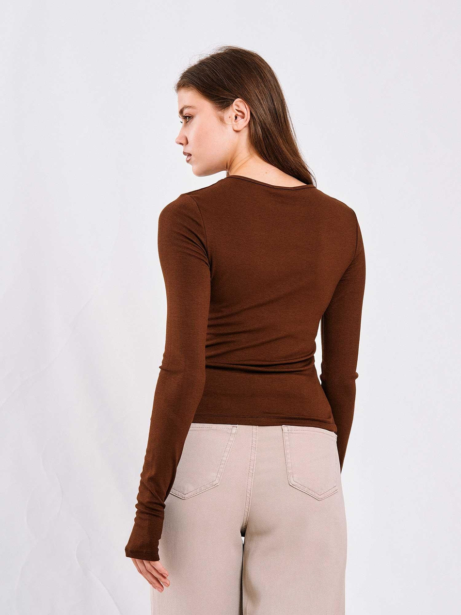 071782 Yanları Büzgülü Bluz KahveCoral