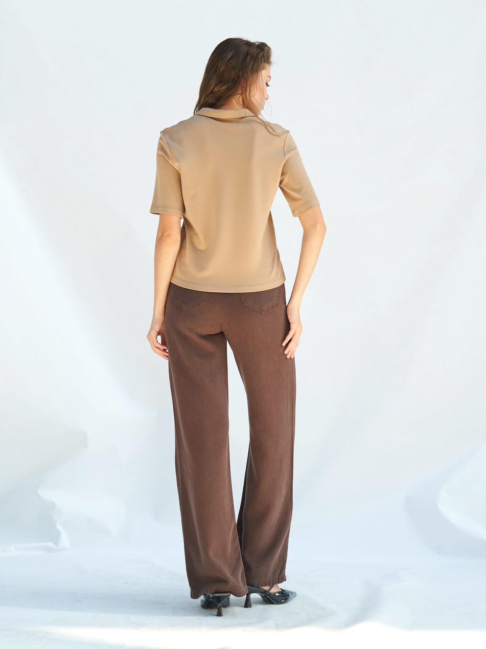 071824 Vatkalı Polo Yaka Bluz BejCoral