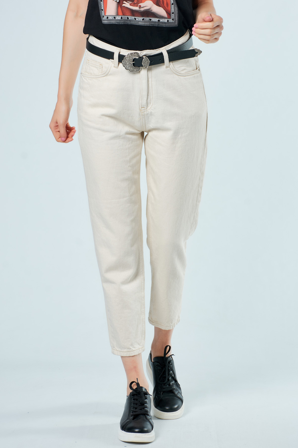 11048 Mom Fit Kot Pantolon Bej-Coral