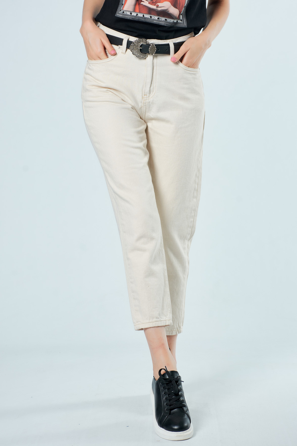 11048 Mom Fit Kot Pantolon Bej-Coral