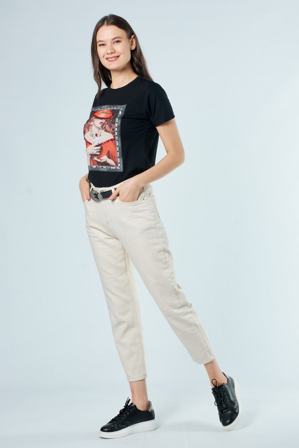 11048 Mom Fit Kot Pantolon Bej-Coral