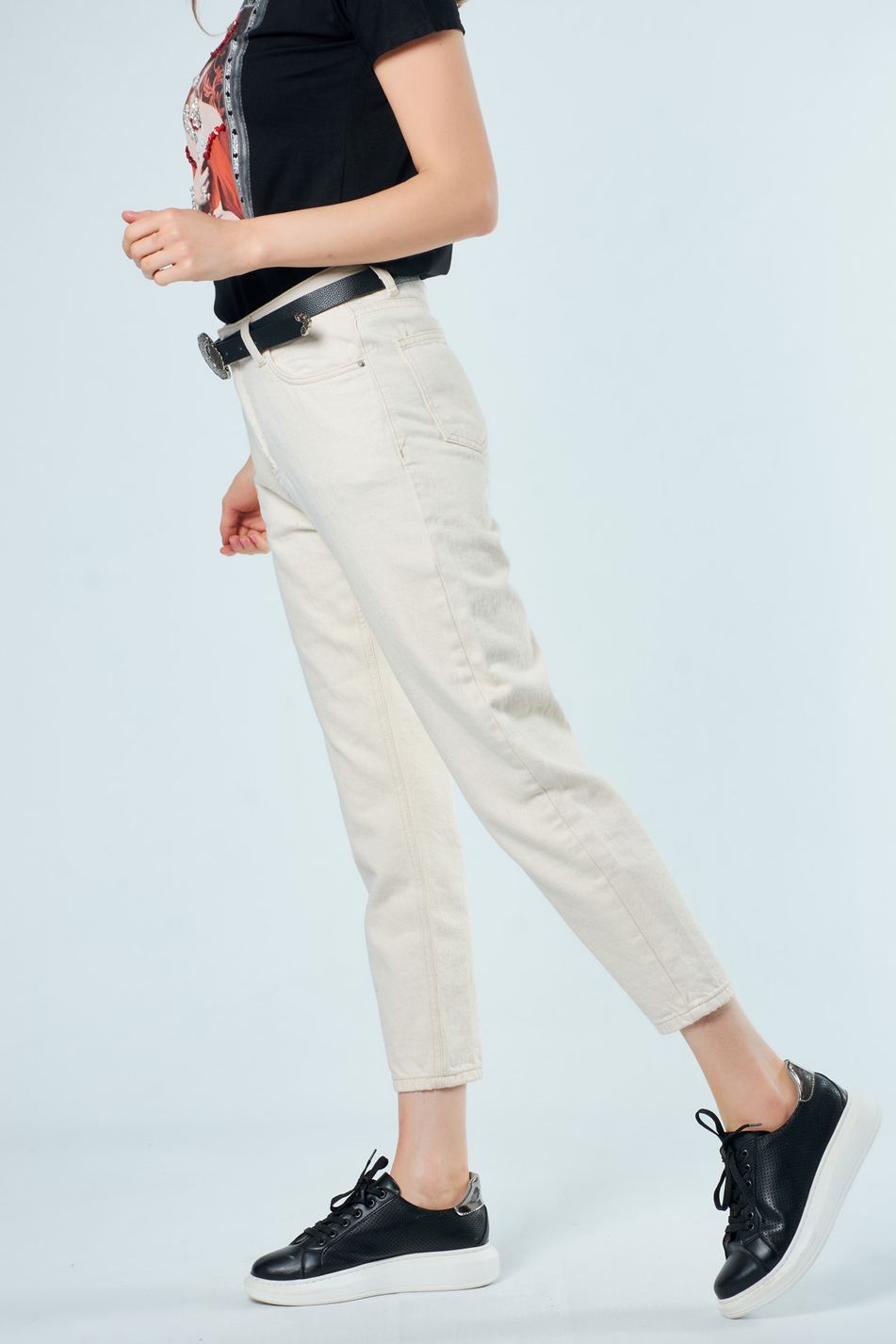 11048 Mom Fit Kot Pantolon Bej-Coral