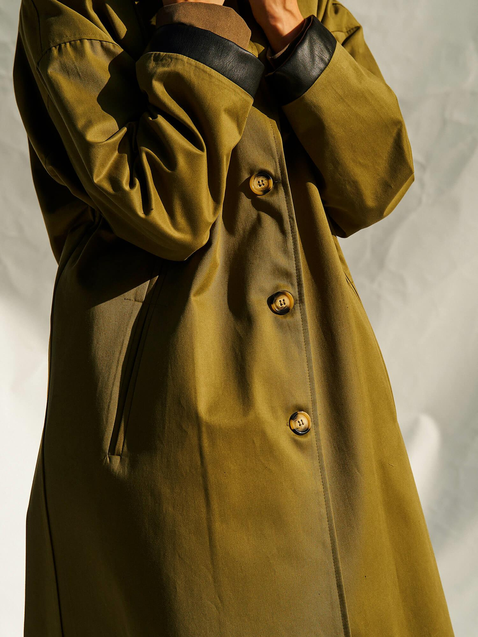 250462 Deri Yakalı Trençkot Açık HakiCoral