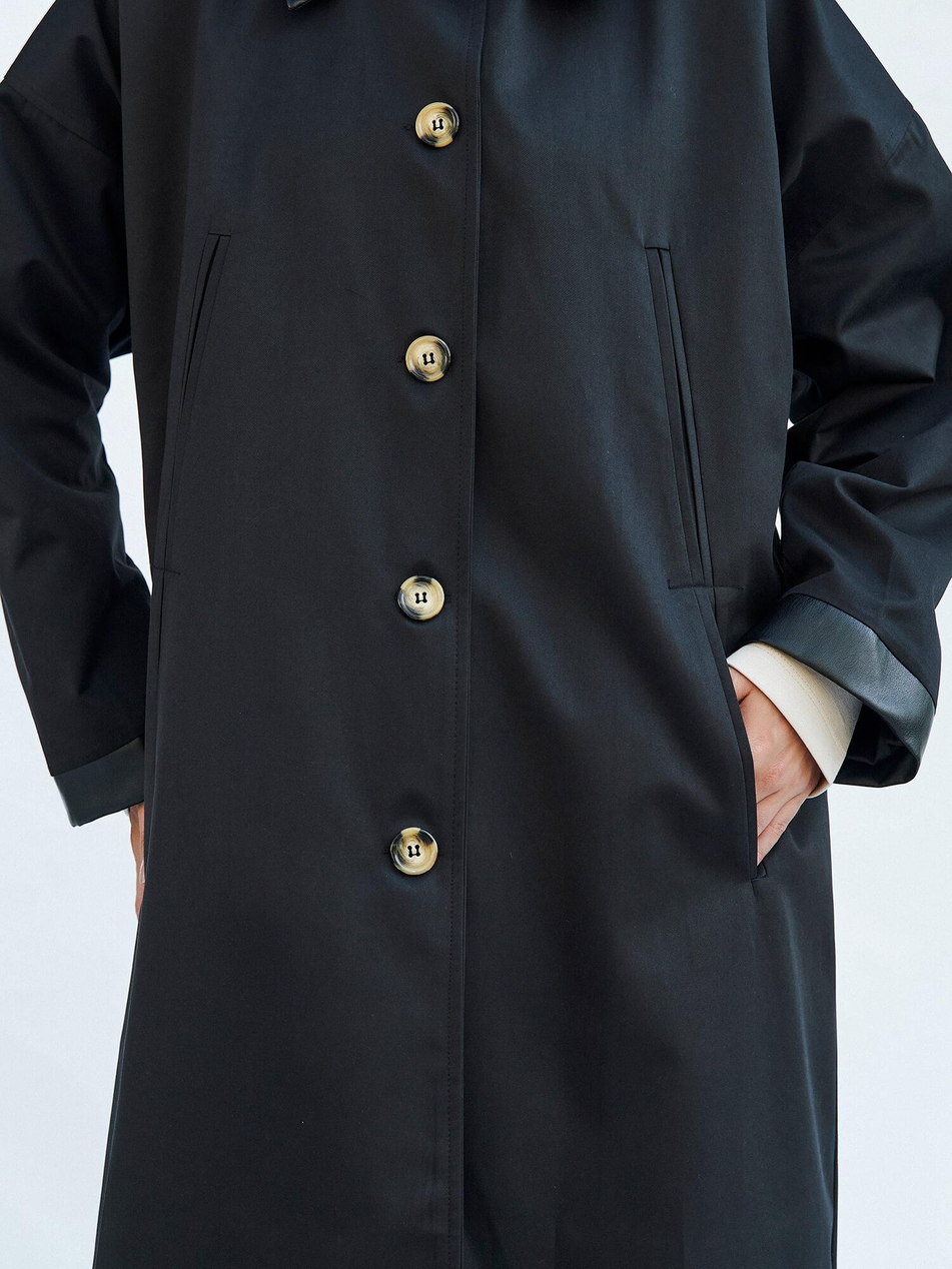 250462 Deri Yakalı Trençkot SiyahCoral