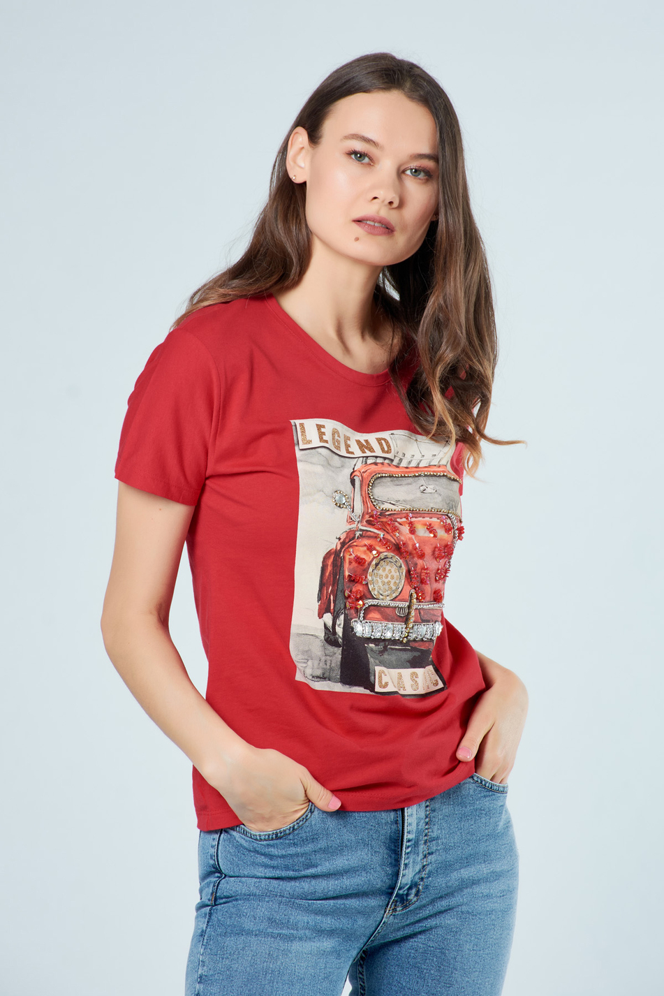 3012 Pullu Vosvoslu T-Shirt Kırmızı-Coral