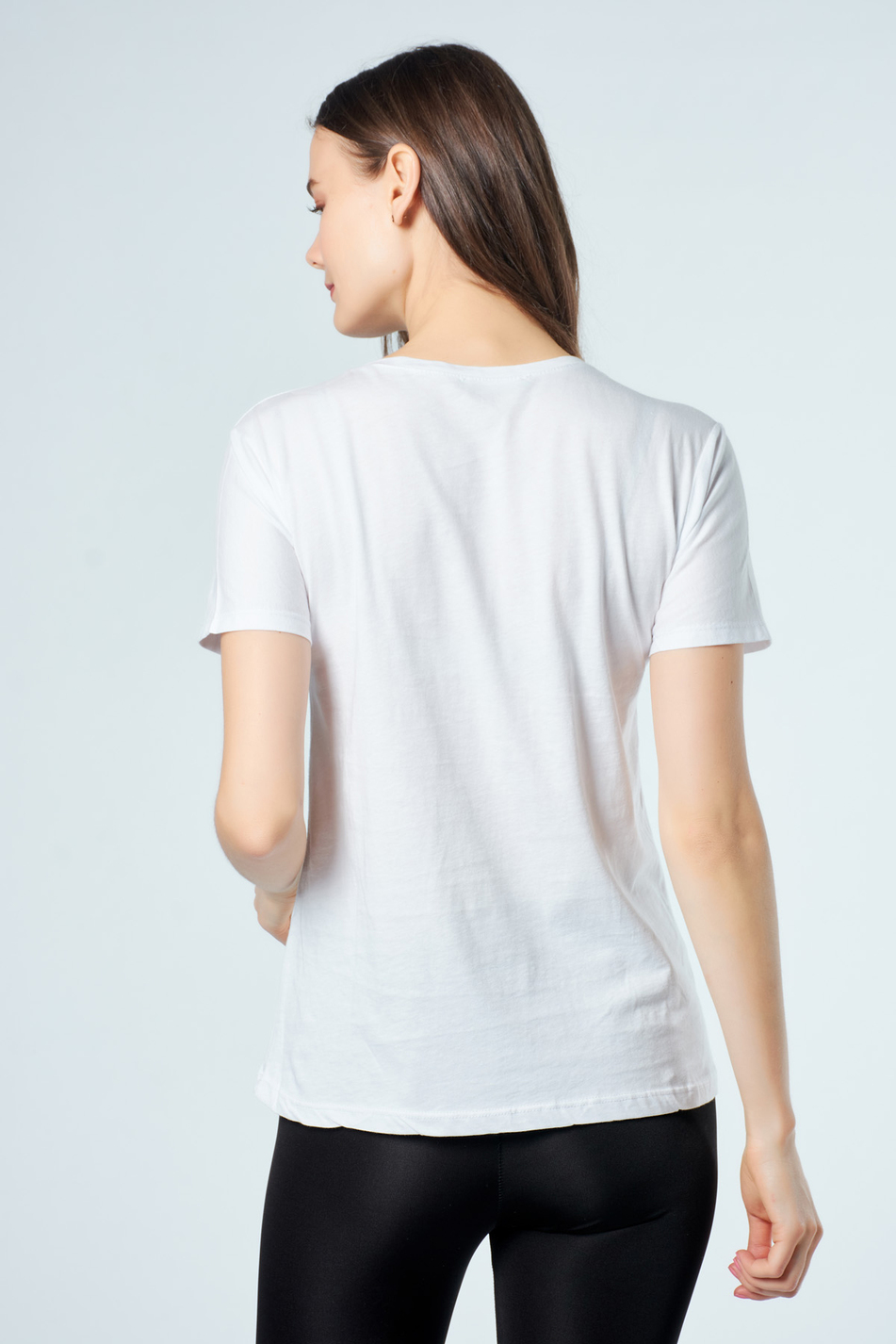 3238 Pullu Şapkalı Kadın Baskılı T-Shirt Beyaz-Coral