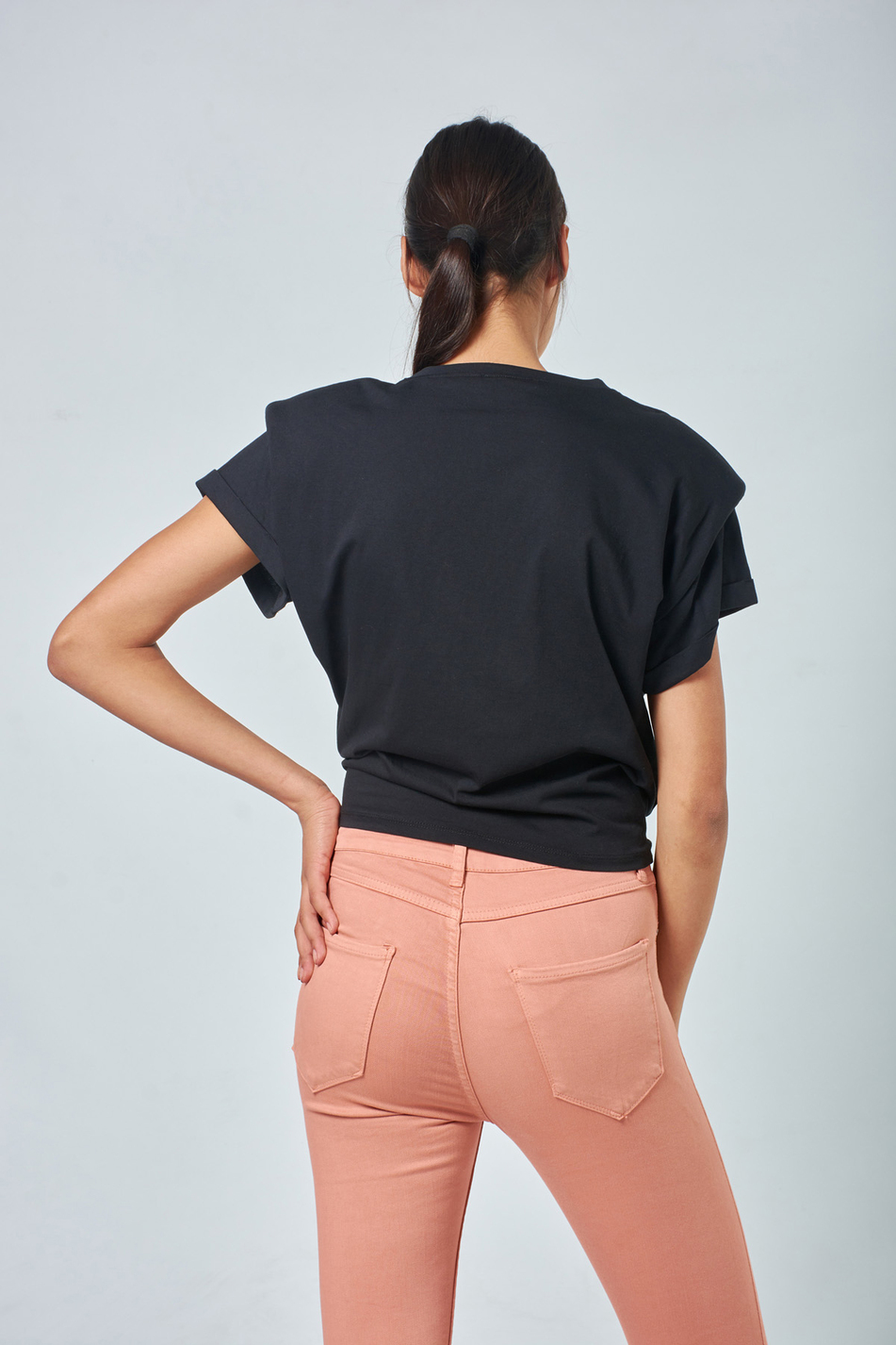 3517 Önü Bağlamalı Penye Bluz Siyah-Coral