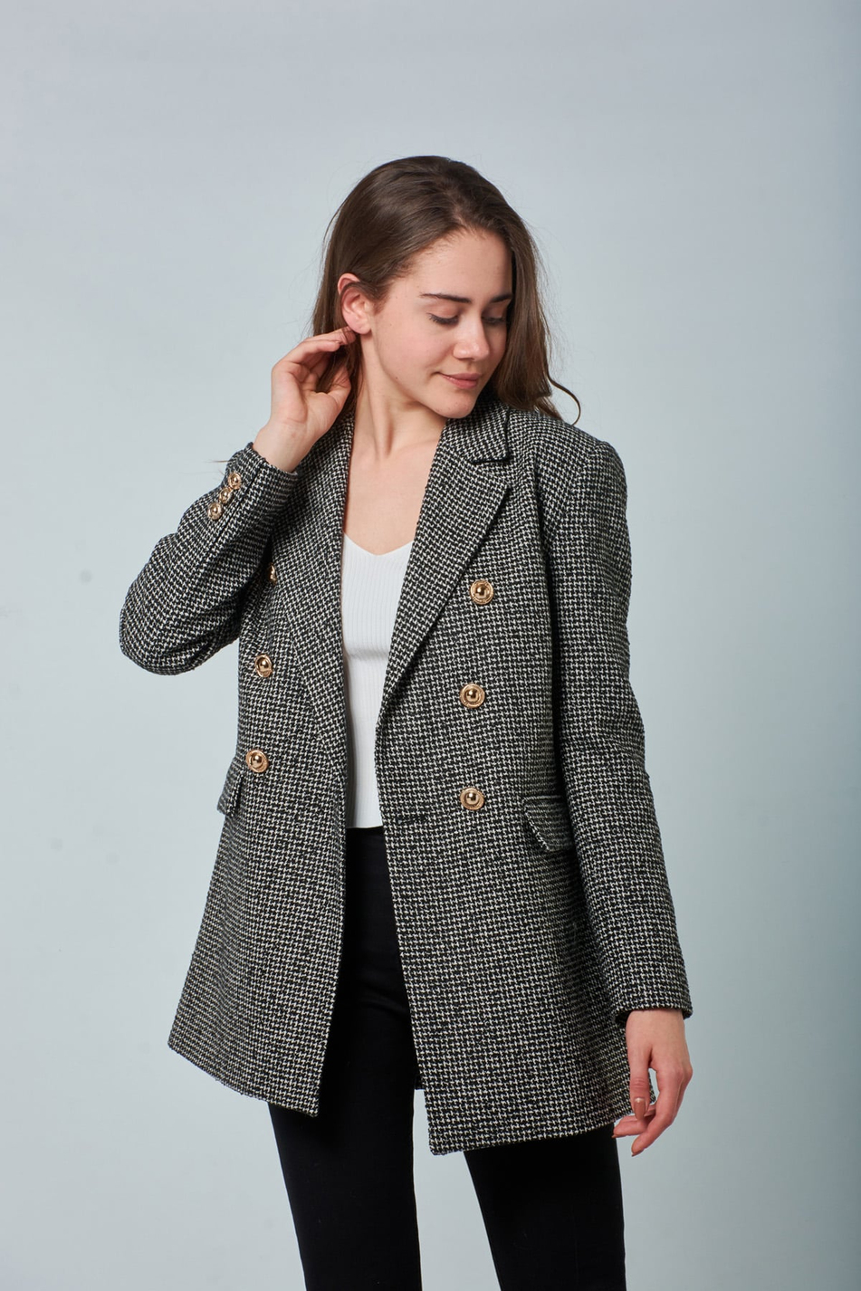 38086 Balıksırtı Ceket Füme-Coral