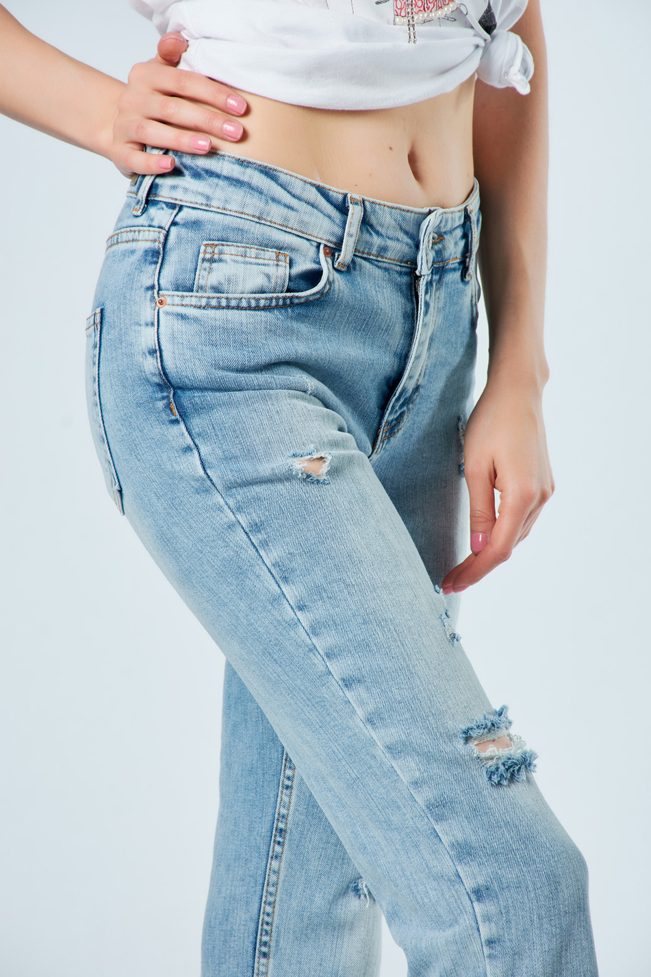 4084 Havlu Yıkama Boyfriend Pantolon Mavi-Coral