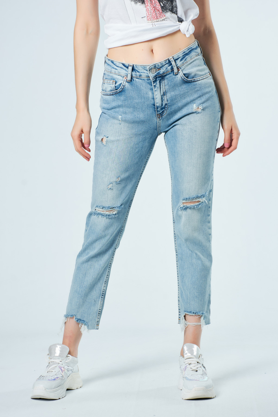 4084 Havlu Yıkama Boyfriend Pantolon Mavi-Coral