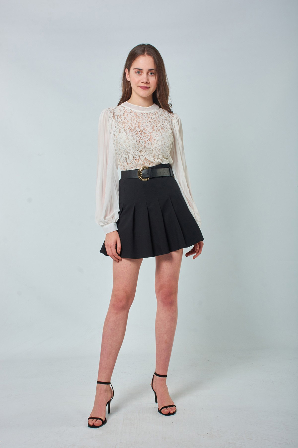 40933 Pileli Etek Siyah-Coral