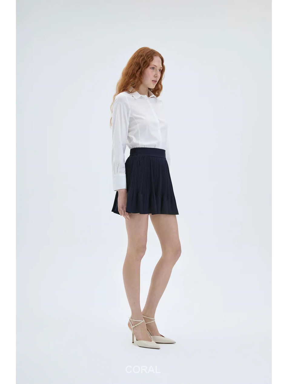 41573 İnce Piliseli Mini Etek LacivertCoral
