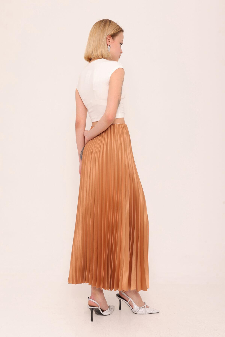 50137 Piliseli Uzun Etek Camel-Coral