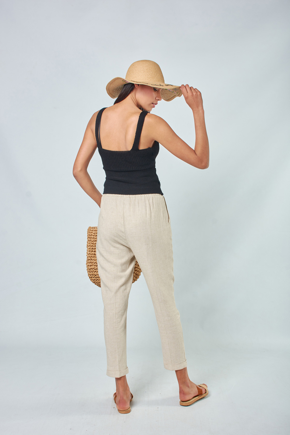 50145 Beli Lastikli Havuç Pantolon Taş-Coral