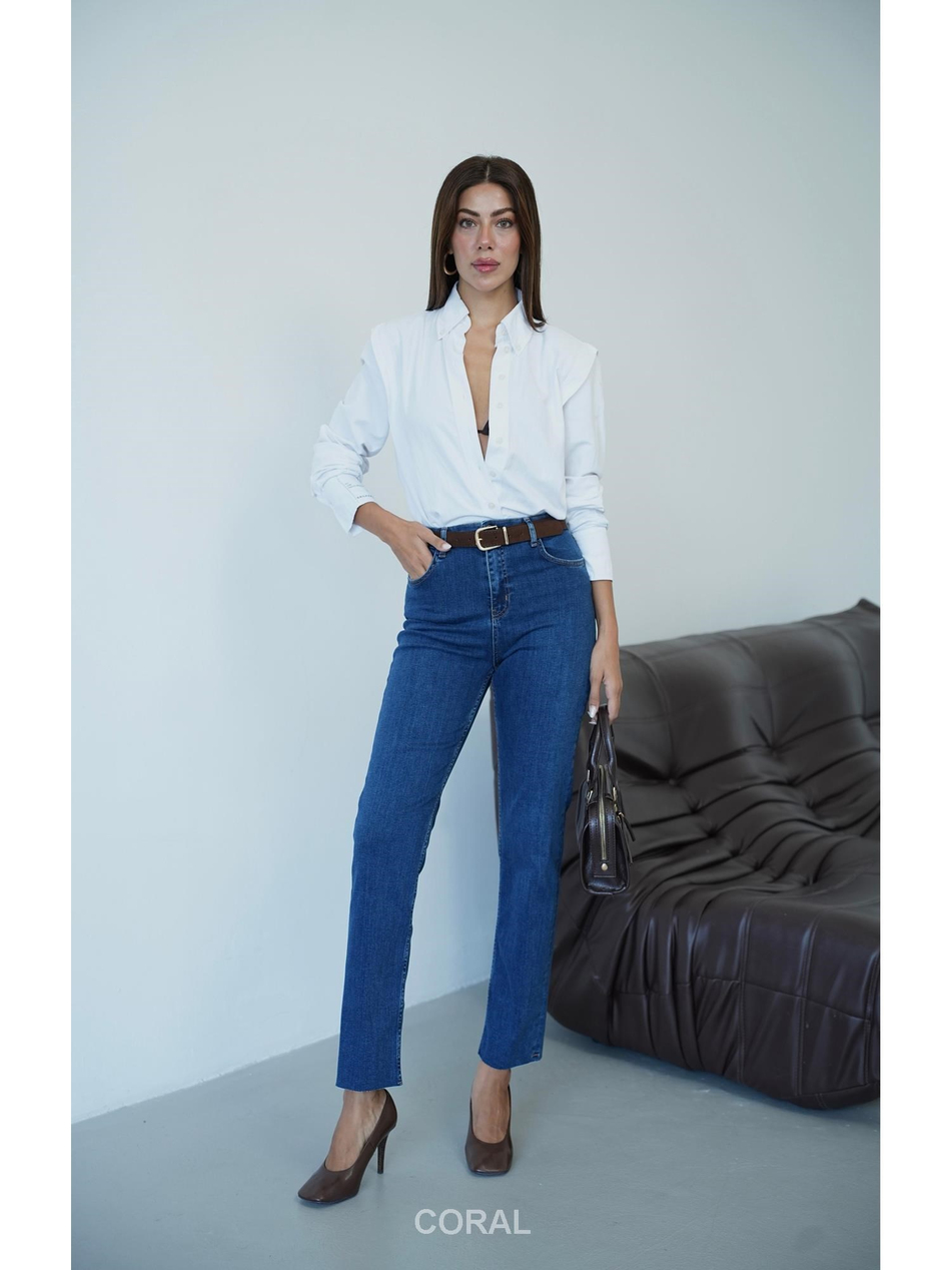 7977 Normal Kesim Kemerli Kot Pantolon Koyu MaviCoral