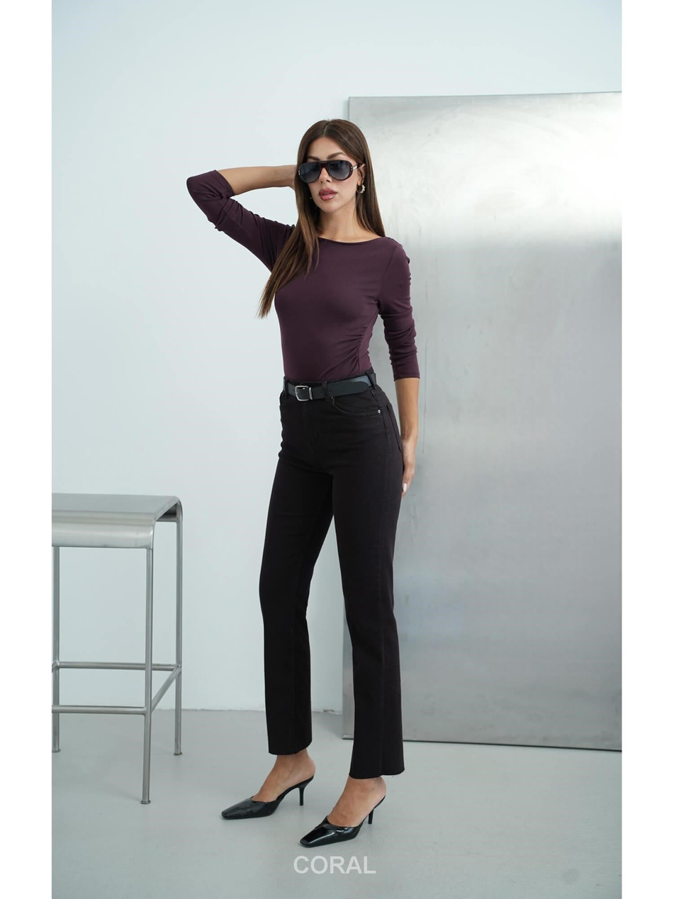 7977 Normal Kesim Kemerli Kot Pantolon MürdümCoral