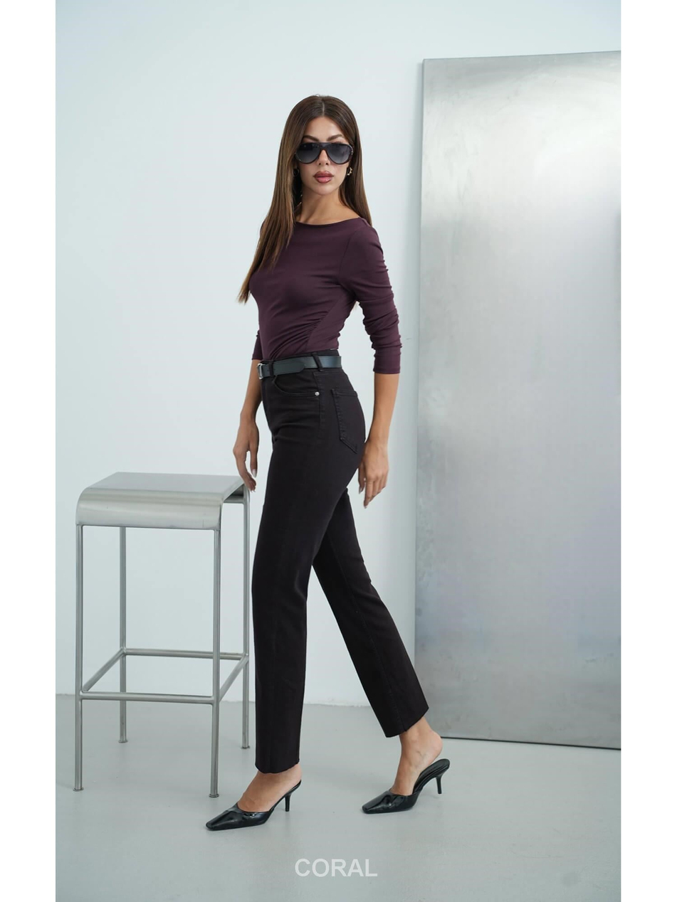 7977 Normal Kesim Kemerli Kot Pantolon MürdümCoral