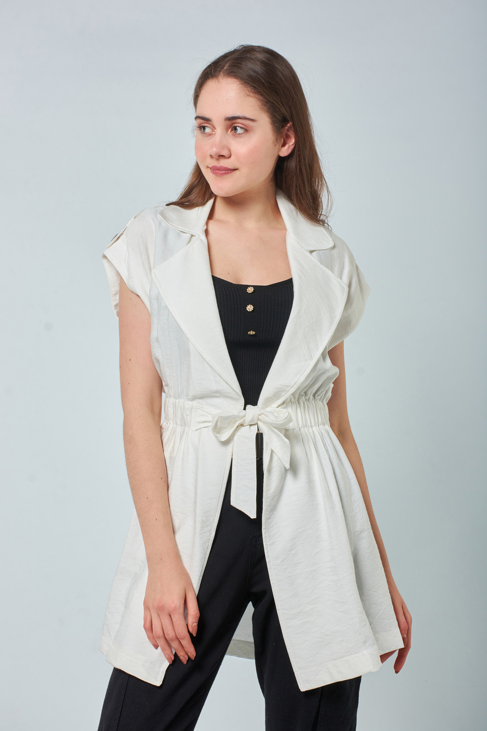 8059 Beli Lastikli Trench Beyaz-Coral