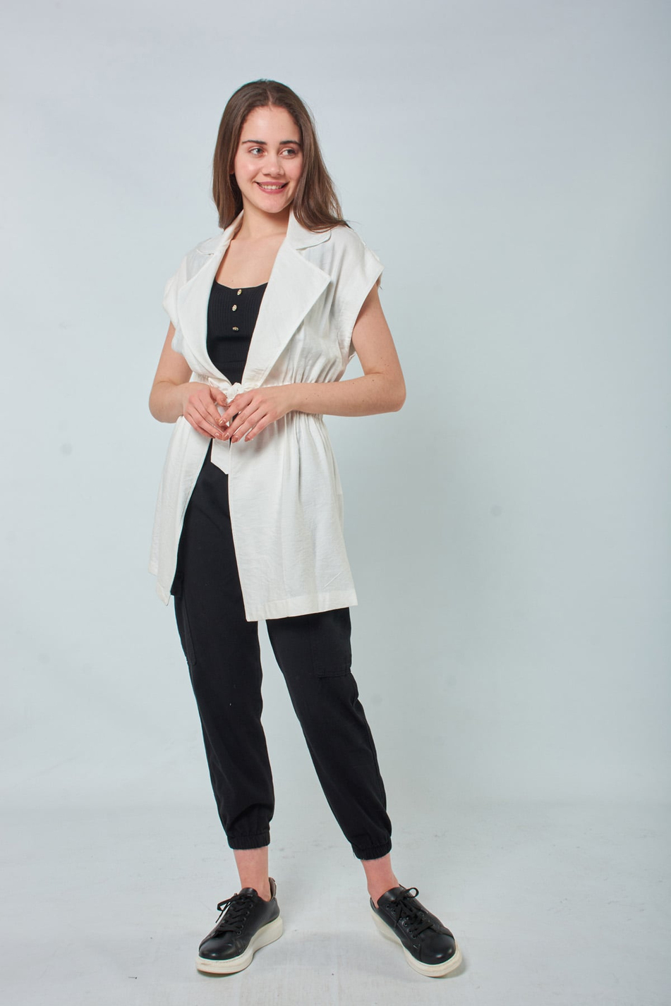 8059 Beli Lastikli Trench Beyaz-Coral