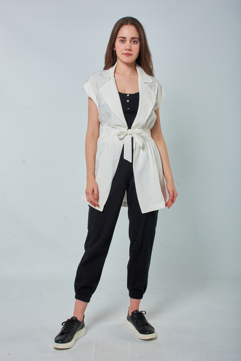 8059 Beli Lastikli Trench Beyaz-Coral