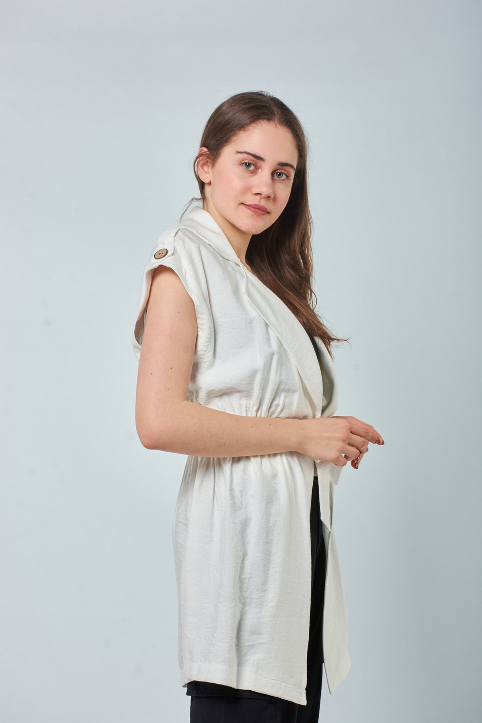 8059 Beli Lastikli Trench Beyaz-Coral