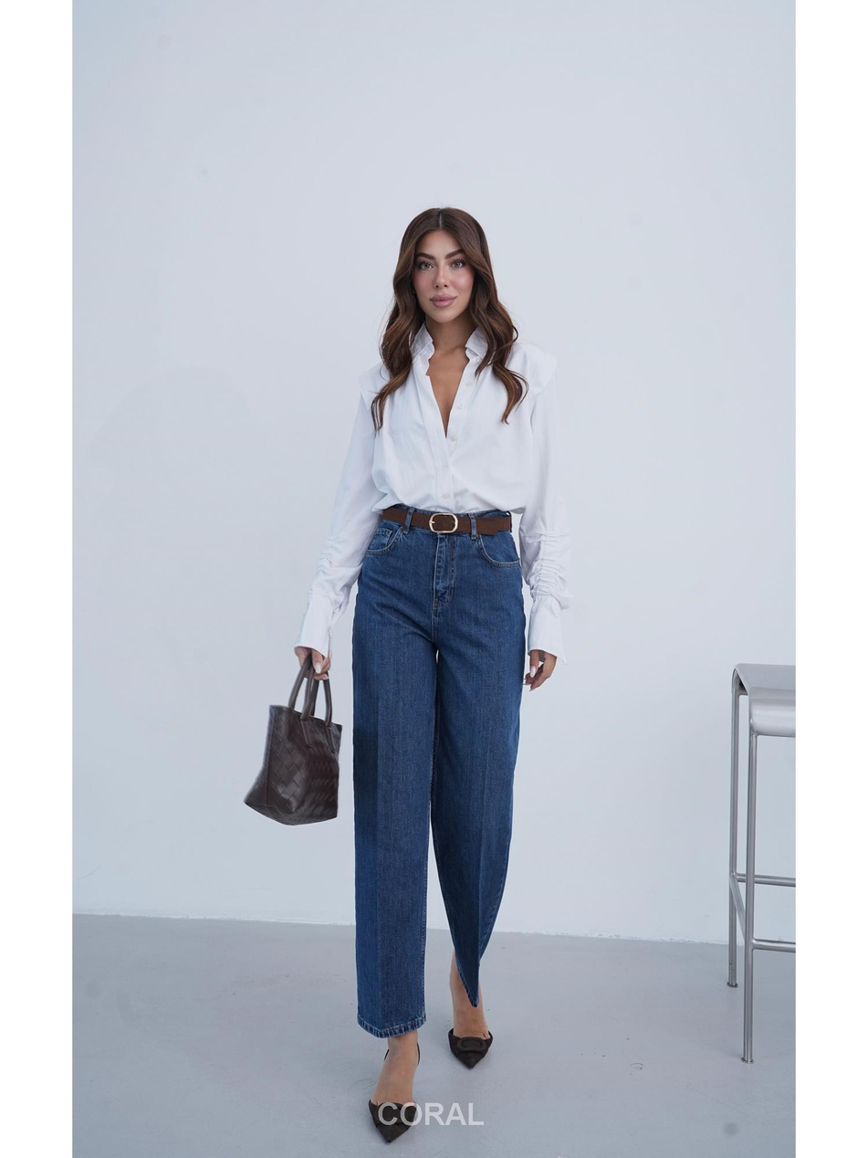 8273 Oval Tokalı Kemerli Kot Pantolon Koyu MaviCoral