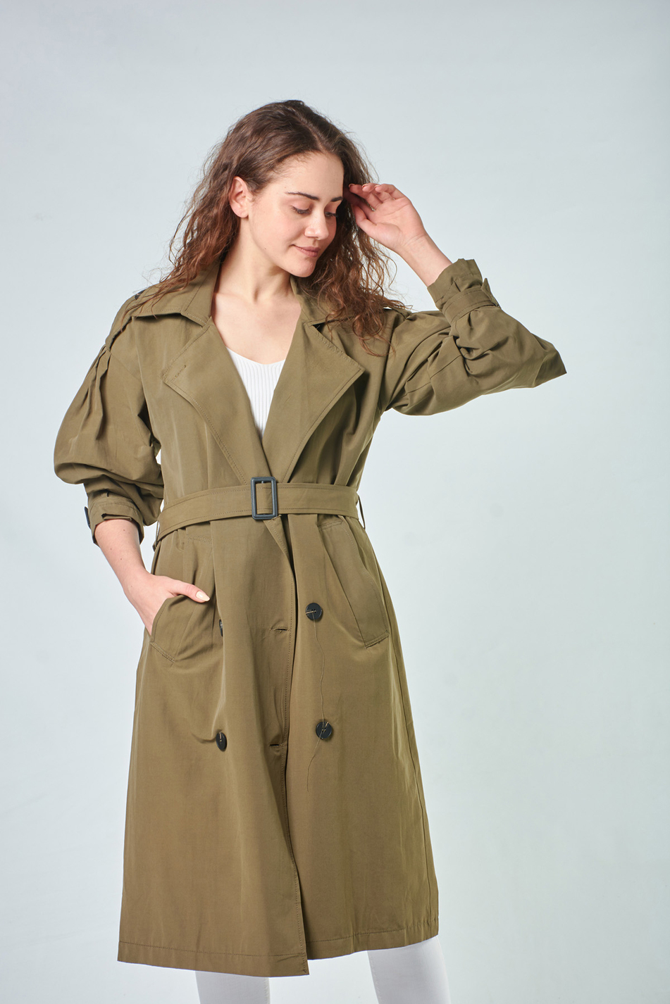 87021 Kruvaze Trenchcoat Haki-Coral