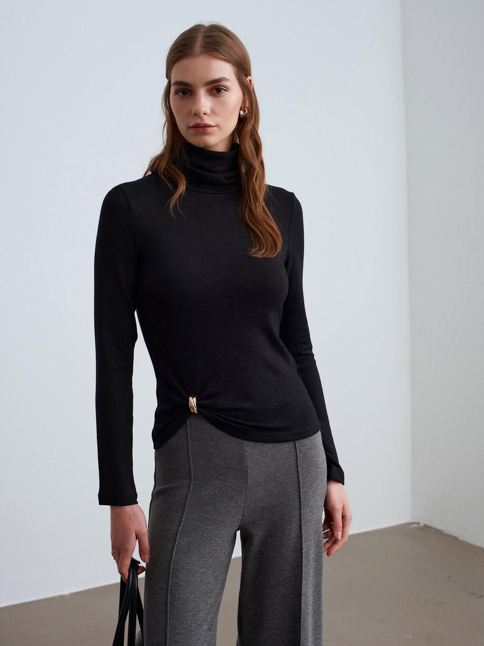 Aksesuar Detaylı Balıkçı Triko 32202 SiyahCoral