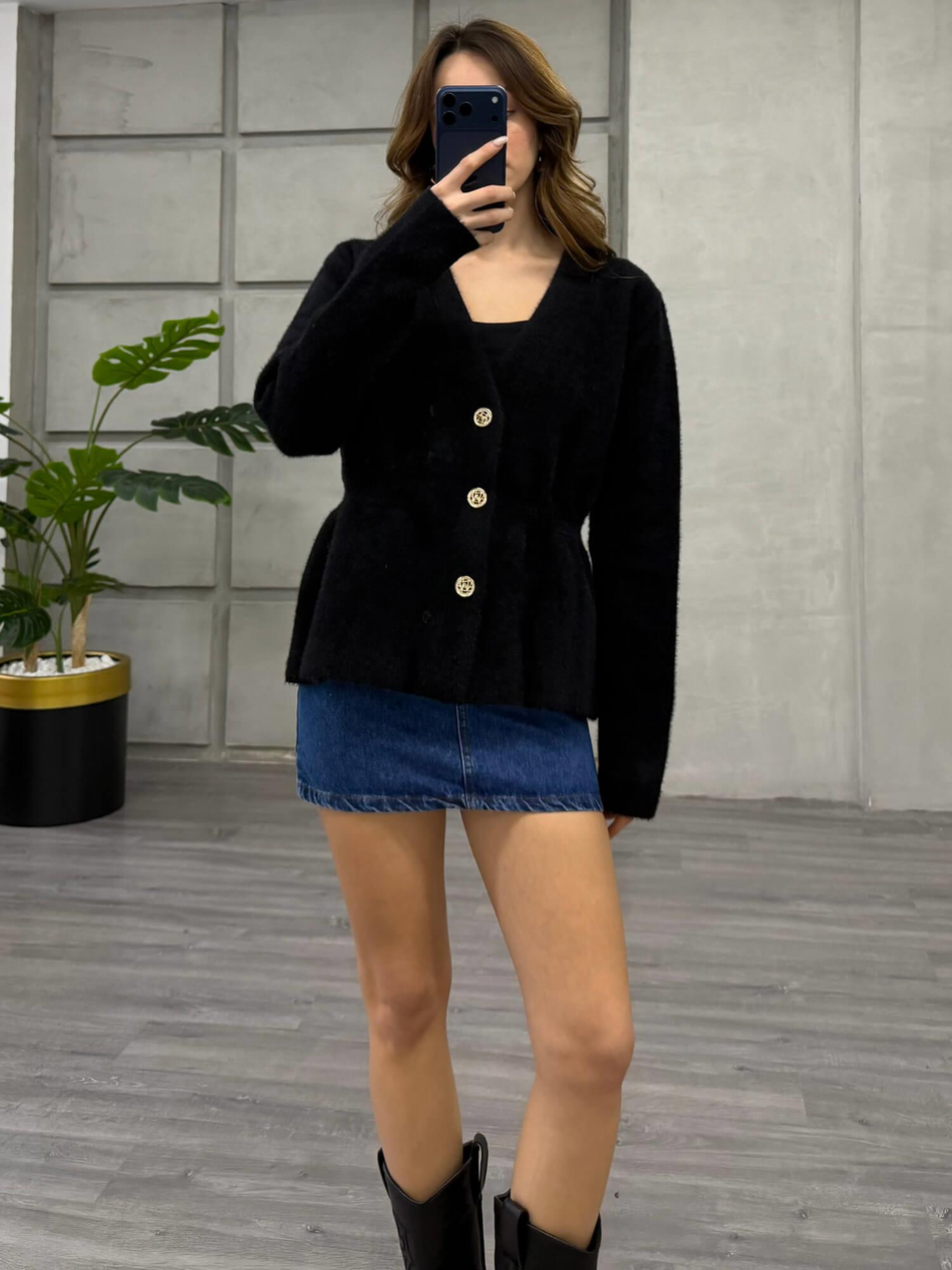 Angora Yaka V Yaka Ceket 140395 Siyah