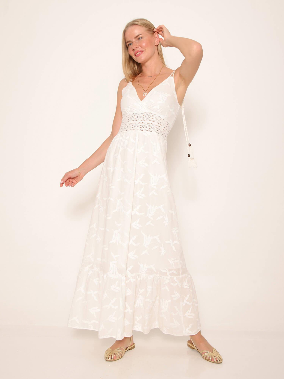 Askılı Dantel Detaylı Elbise Ekru-Coral