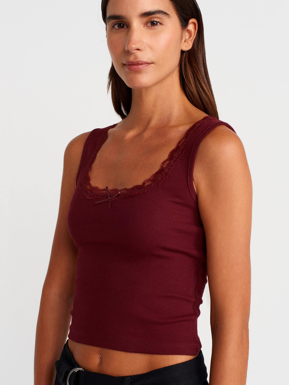 Askılı Dantelli Badi Bordo-Coral