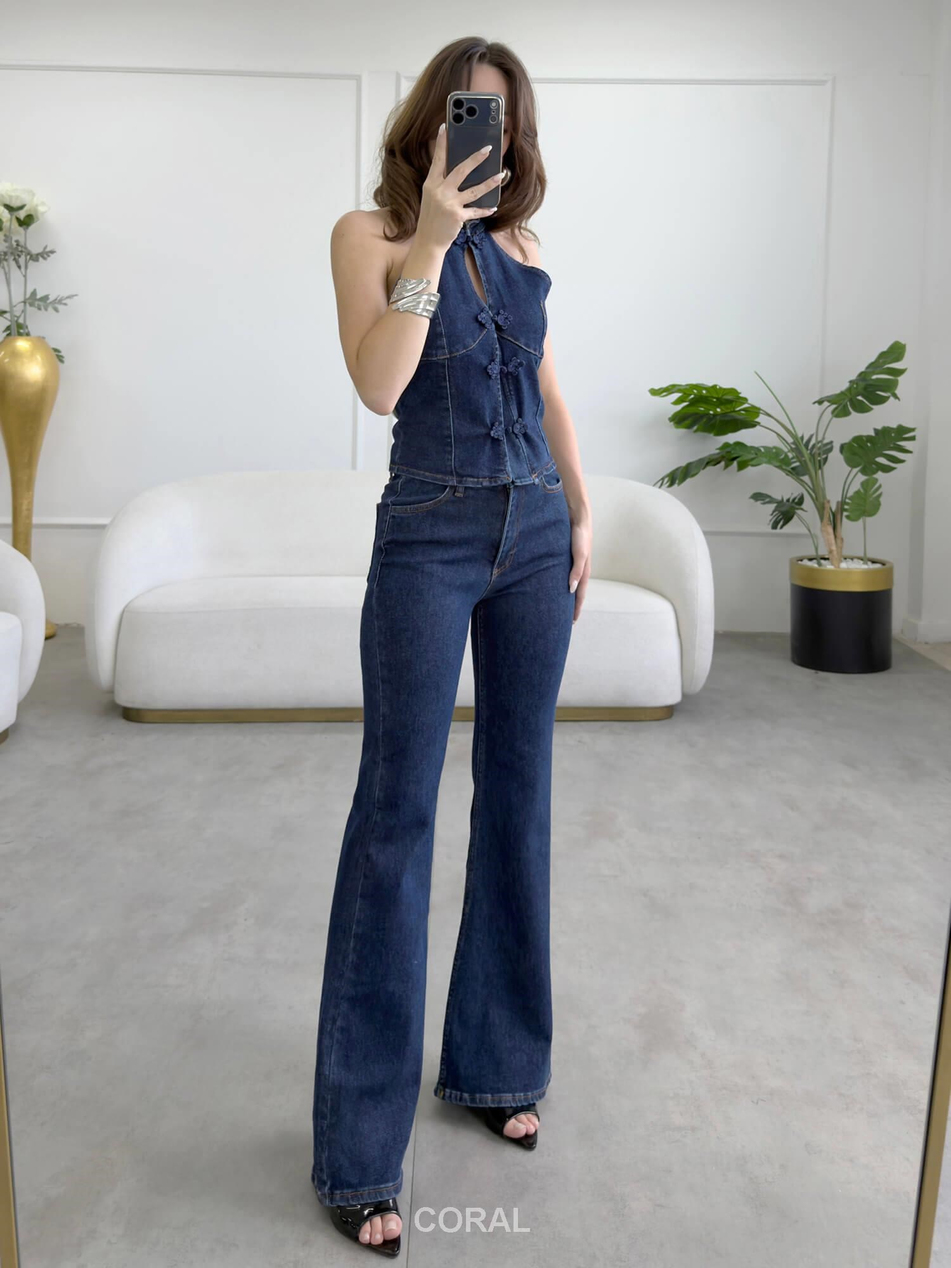 Askılı Nakışlı Bluz Pantolon Takım 30174 LacivertCoral
