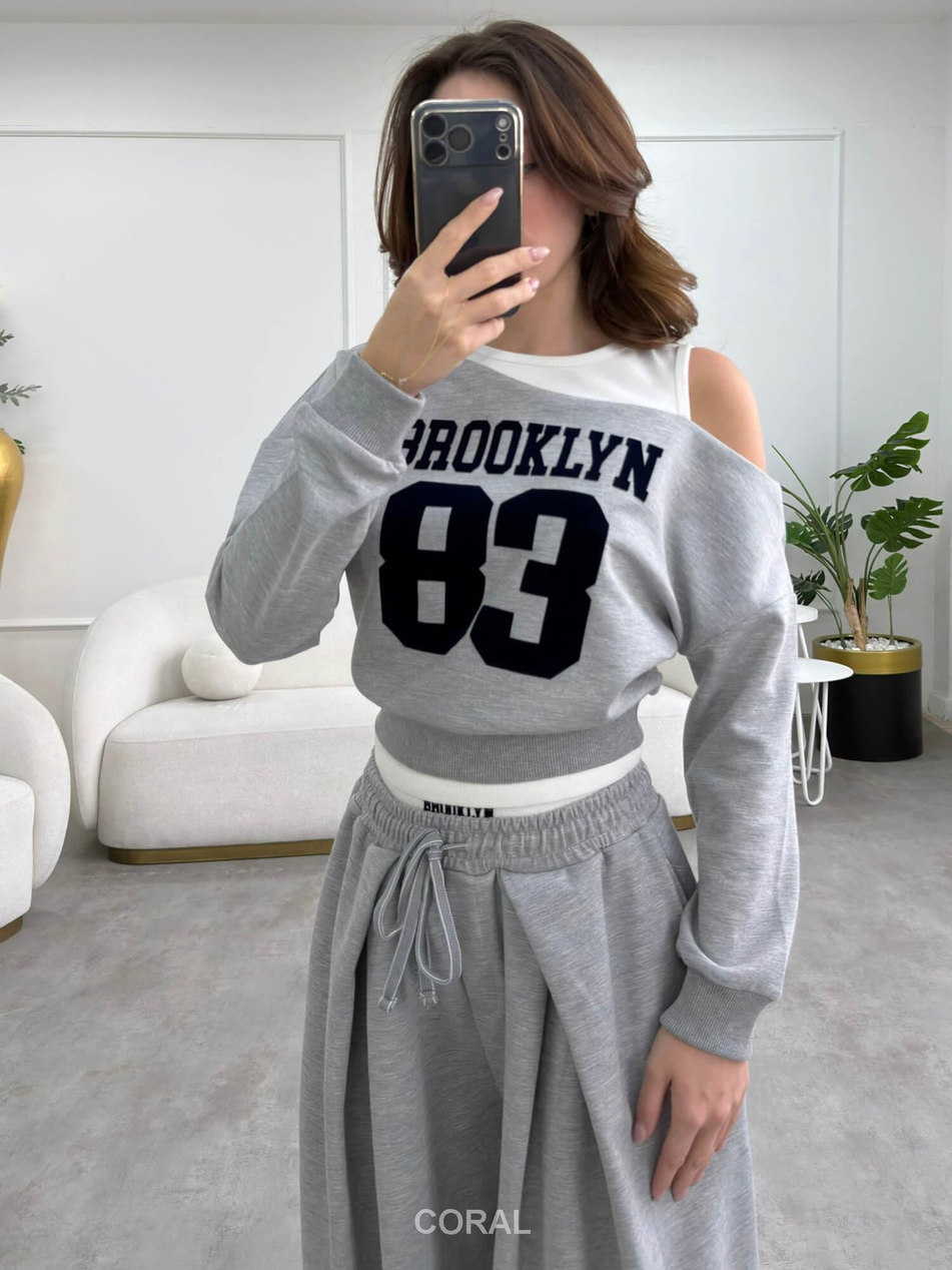 Atlet Detaylı Yazılı Kısa Sweatshirt SWT02438 GriCoral
