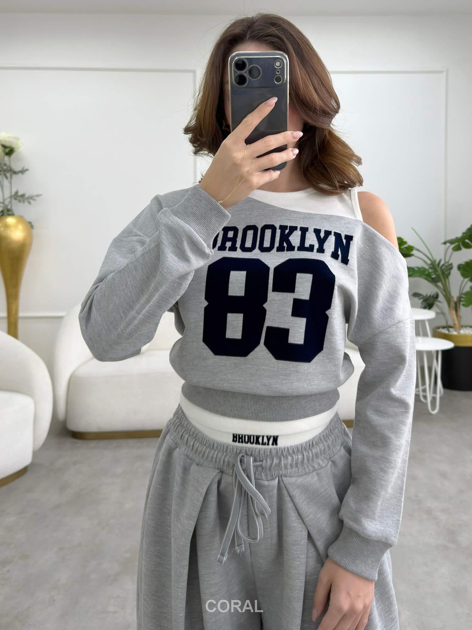 Atlet Detaylı Yazılı Kısa Sweatshirt SWT02438 GriCoral
