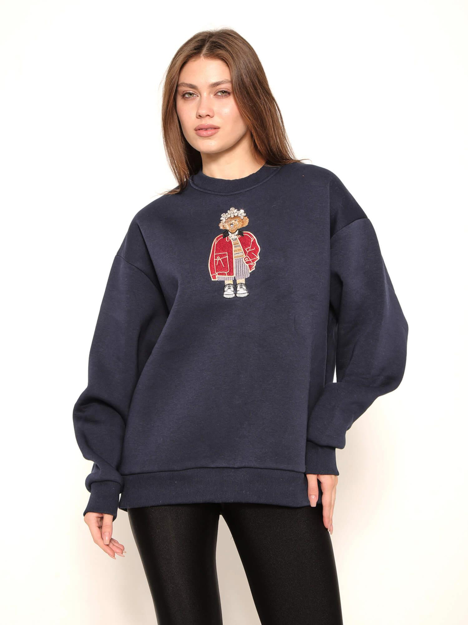 Ayıcık Nakışlı Sweatshirt 36910 LacivertCoral